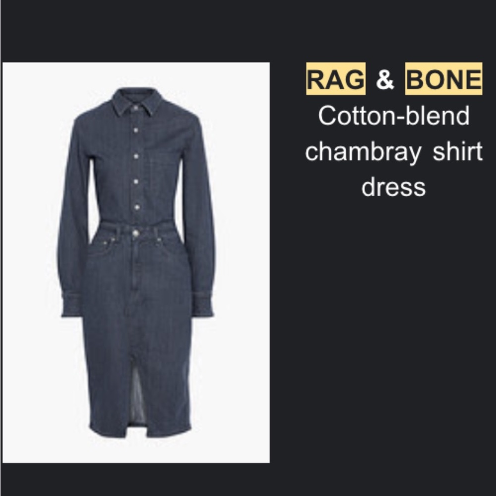 Rag & Bone Denim Shirt Dress XS Dark Blue Gray Snap Front Midi